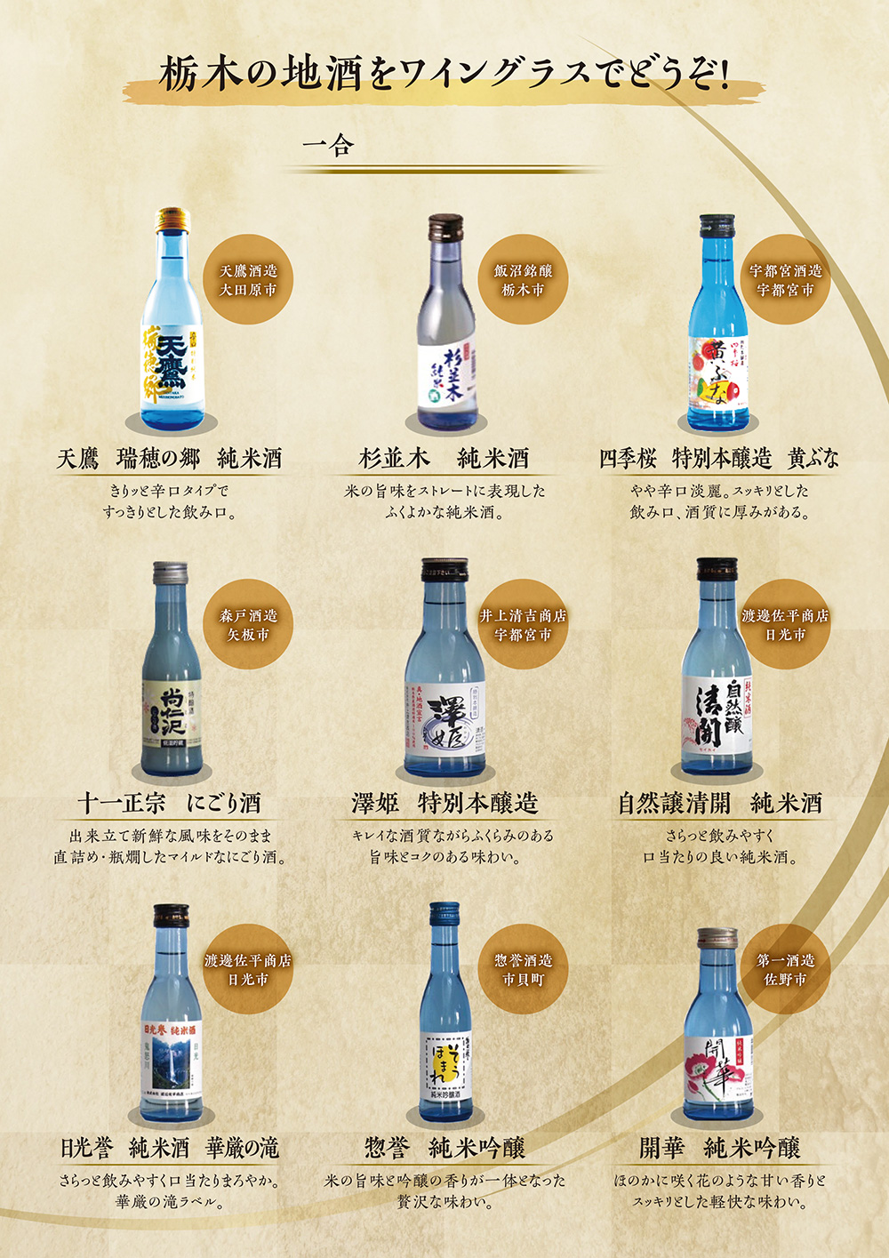 栃木の地酒をワイングラスでどうぞ！